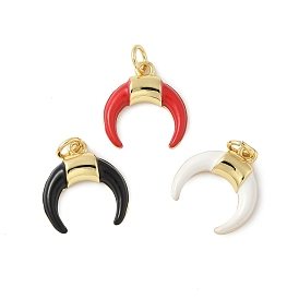 Латунь эмаль подвески, двойной рог / полумесяц, с целью перехода в кольце, без свинца и без кадмия, долговечный, стойки покрытие, реальный 18 k позолоченный