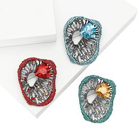 Alloy Rhinestone Oval Brooch for Women, Gunmetal