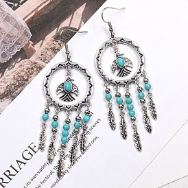 Creative Tassel Earrings Female Flying Bird Pendant Long Turquoise Ear Jewelry