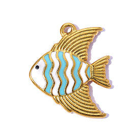 304 нержавеющей стальной эмали подвески, рыбы прелести, ионное покрытие (ip), зеркальная полировка, реальный 18 k позолоченный