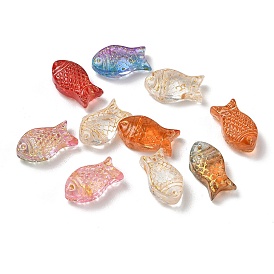 Handmade Lampwork Beads, Fish, Golden Metal Enlaced