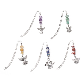 Закладки с крючками из сплава, Закладки из натуральной красной яшмы, содалита, топаза, нефрита, зеленого авантюрина, аметиста и бусины с ангелочками