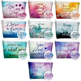 10 шт. 10 стили косметичек из полиэстерового холста, с 10шт 10 стилями жести и зеркалом для макияжа с покрытием PVD, прямоугольник со словом