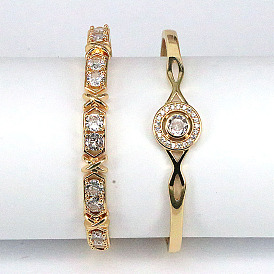 Bracelet géométrique minimaliste en cuivre incrusté de zircon - décoration créative et personnalisée à la main galvanisée.