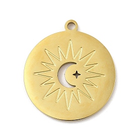 304 подвески из нержавеющей стали, лазерная резка, плоский круглый с солнечным шармом