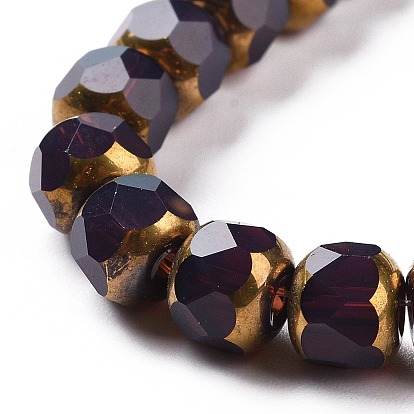 Electroplate Opaque Glass Beads Strands, Half Golden Plated, Long-Lasting Plated, Faceted, Rondelle