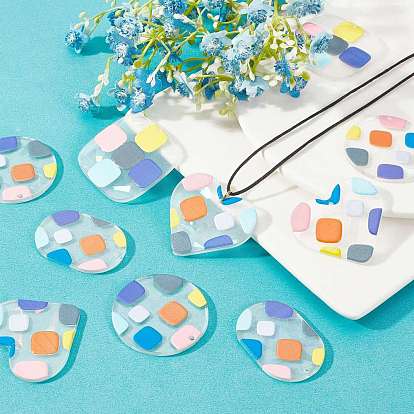 SUNNYCLUE 16Pcs 4 Style Transparent Clear Acrylic Pendants, 3D Printed, with Film on the Back, Heart & Oval & Square & Flat Round with Square Pattern