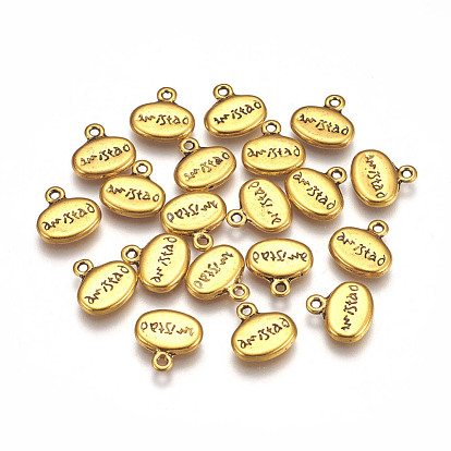 Colgante de la aleación del estilo tibetano, ovalada con la palabra amistad, sin cadmio y níque y plomo, oro antiguo, sobre 12 mm de largo, 12 mm de ancho, 3 mm de espesor, agujero: 2 mm