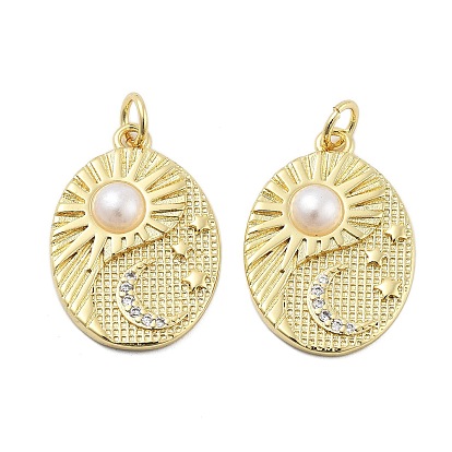 Латунные микро проложить кубического циркония подвески, овал с солнечными подвесками, с искусственным жемчугом, стойки покрытие, без свинца и без кадмия, долговечный, с целью перехода в кольце
