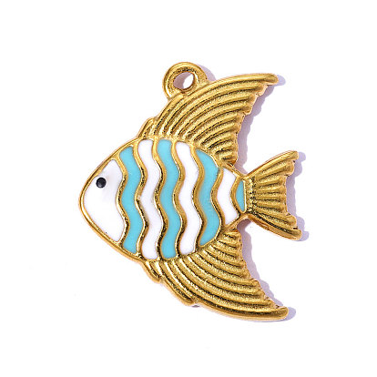 304 нержавеющей стальной эмали подвески, рыбы прелести, ионное покрытие (ip), зеркальная полировка, реальный 18 k позолоченный