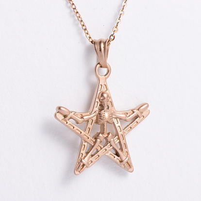 Винтажные готические ожерелья из нержавеющей стали с подвеской в виде скелета-пентаграммы для женщин и мужчин