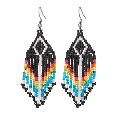 Бохо 304 нержавеющая сталь со стеклянной подвеской-серьгой, ромб