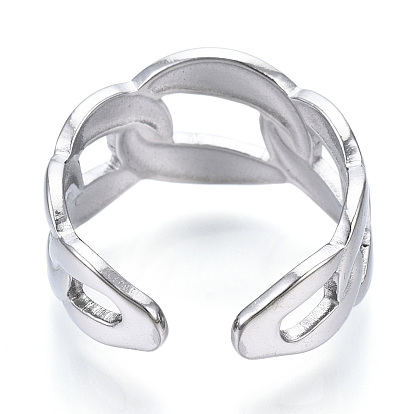 304 anneau de manchette ouvert en forme de gourmette en acier inoxydable, anneau épais creux pour les femmes
