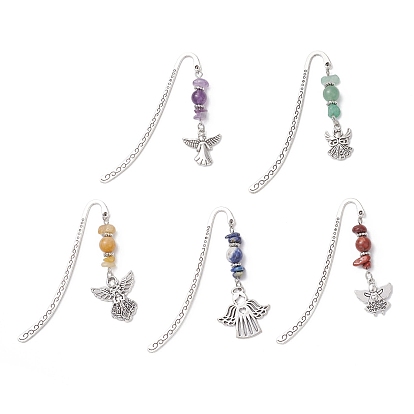 Закладки с крючками из сплава, Закладки из натуральной красной яшмы, содалита, топаза, нефрита, зеленого авантюрина, аметиста и бусины с ангелочками