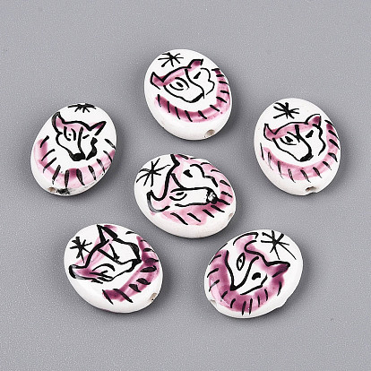 Фарфоровые бусины ручной работы, пастельный фарфор, овал и лиса