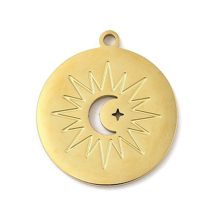 304 подвески из нержавеющей стали, лазерная резка, плоский круглый с солнечным шармом