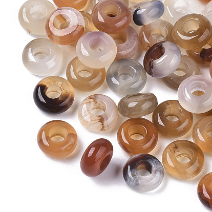 Natural Agate European Beads, Large Hole Beads, Dyed & Heated, Rondelle
