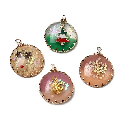 Рождественские подвески из сплава смолы, плоско-круглые, с блеском