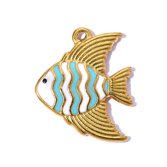 304 нержавеющей стальной эмали подвески, рыбы прелести, ионное покрытие (ip), зеркальная полировка, реальный 18 k позолоченный