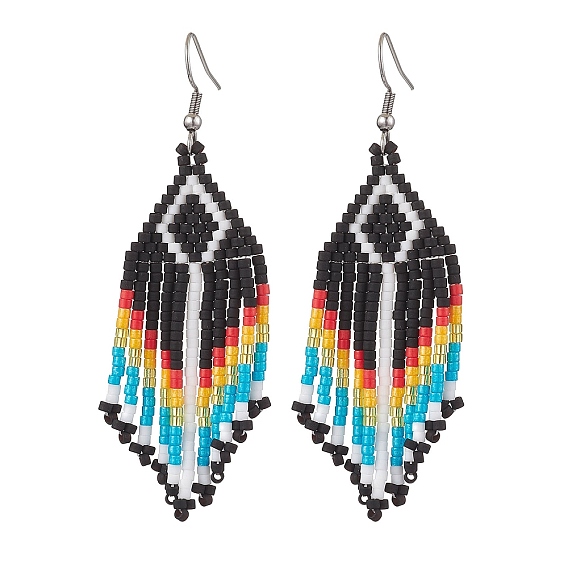 Бохо 304 нержавеющая сталь со стеклянной подвеской-серьгой, ромб