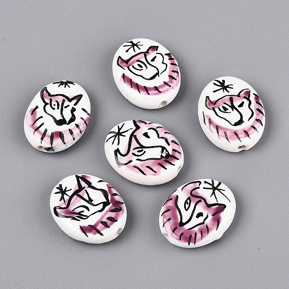 Фарфоровые бусины ручной работы, пастельный фарфор, овал и лиса