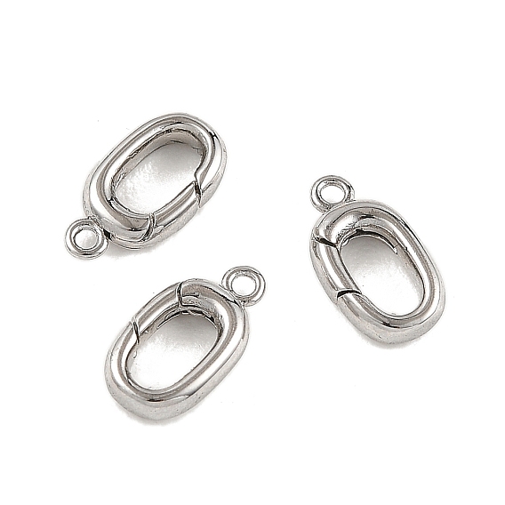 SHEGRACE Brass Spring Gate Rings, Oval, Cadmium Free & Nickel Free & Lead Free, with Loop