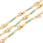 Handmade Brass Beaded Chains, with Glass Butterfly Link & Seed Beads, Long-Lasting Plated, Soldered, with Spool, Golden