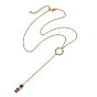 Natural & Synthetic Mixed Gemstone Rondelle Lariat Necklaces, Chakra Theme Necklace with 304 Stainless Steel Cable Chains