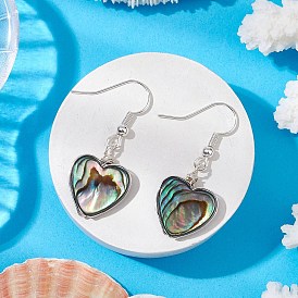 Abalone Shell/Paua Shell Dangle Earrings, wit Brass Earring Hooks, Heart