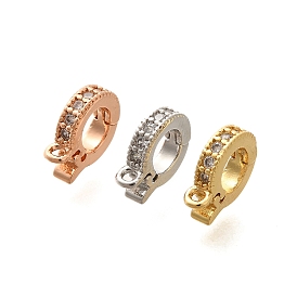 Rack Plating Brass Micro Pave Clear Cubic Zirconia Fold Over Clasps, Long-Lasting Plated, Lead Free & Cadmium Free