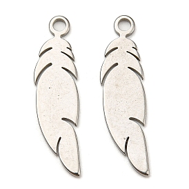 304 Stainless Steel Pendants, Laser Cut, Feather Charm