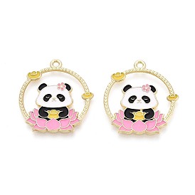 Подвески из эмали и сплава, плоская круглая панда с цветочными подвесками, золотой свет