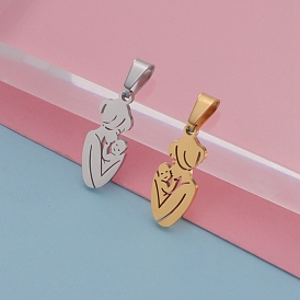 Stainless Steel Pendants, Mother with Baby Charm