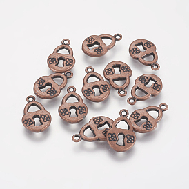 Tibetan Style Lock Charms, Cadmium Free & Lead Free, 10mm wide, 16mm long, hole: 1.5mm