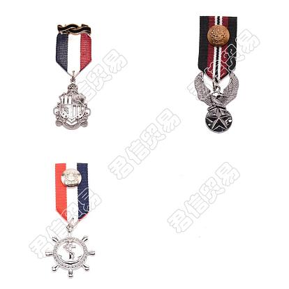 3pcs 3 style pendentif en alliage épingle à revers, broche en polyester pour hommes, bronze antique et platine, médaille & aigle & heaume avec ancre