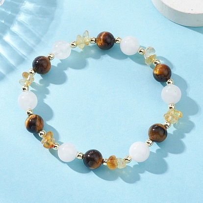 Женские эластичные браслеты из натуральных бусин цитрина, тигрового глаза и белого нефрита, круглые, с Гальваническим немагнитных синтетическими гематита бисера