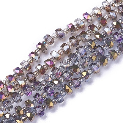 Electroplate Glass Beads Strands, Faceted, Rondelle, Half Plated