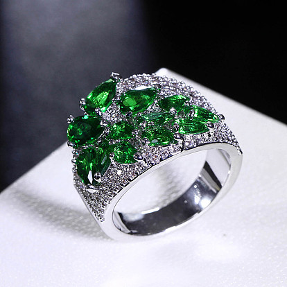 Латунные микро проложить пальцев кольца кубического циркония, цветок, золотые / платиновые