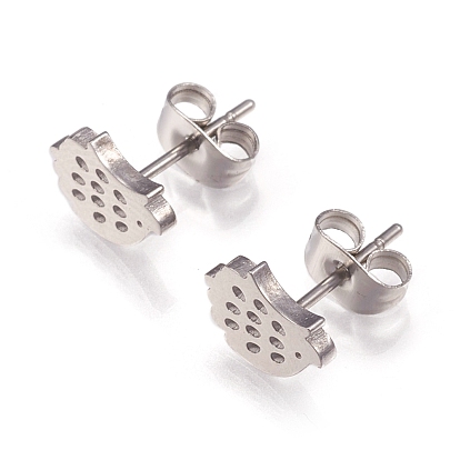 304 Stainless Steel Stud Earrings, with Ear Nuts, Hedgehog