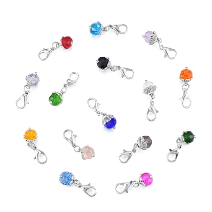 Decoración colgante de aleación, con cuentas redondas facetadas de cristal, encantos de broche de langosta, dijes con clip, para llavero, bolso, adorno de mochila, marcador de punto