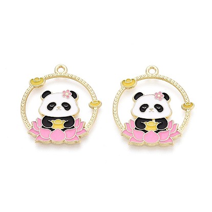 Подвески из эмали и сплава, плоская круглая панда с цветочными подвесками, золотой свет