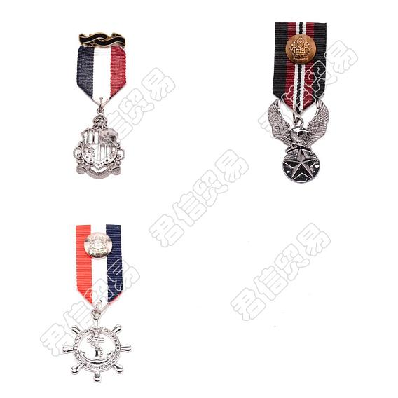 3Pcs 3 Style Alloy Pendant Lapel Pin, Men's Polyester Brooch, Antique Bronze & Platinum, Medal & Eagle & Helm with Anchor