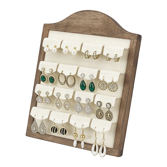 Caballetes de exhibición de pendientes con forma de marco de fotos de madera, con tapete de terciopelo en el interior y 16piezas de tarjetas de presentación, soporte organizador de pendientes, forma de arco