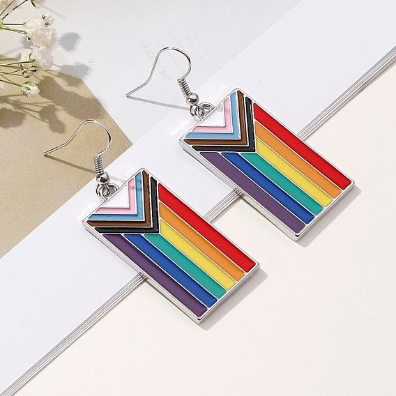 Alloy Enamel Dangle Earrings, Rectangle, Platinum