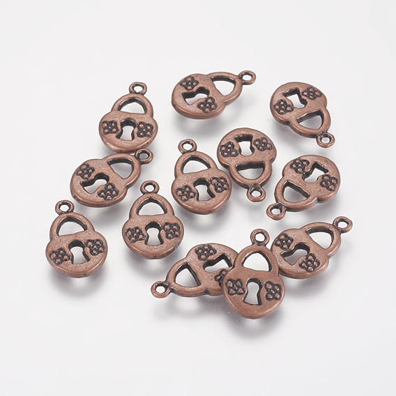 Tibetan Style Lock Charms, Cadmium Free & Lead Free, 10mm wide, 16mm long, hole: 1.5mm