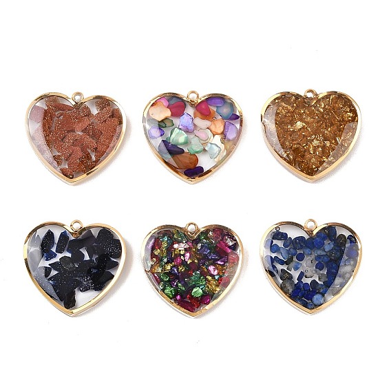 304 подвески из нержавеющей стали, сердце с эпоксидной смолой, вакуумное покрытие pvd, реальный 18 k позолоченный