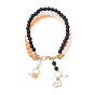 6mm Round Shell Pearl & ABS Plastic Imitation Pearl Tree-Color Multi-Strand Bracelets for Women, with Brass Heart Charms