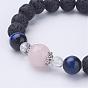 Natural Lava Rock Stretch Bracelets, with Gemstone, Alloy Findings