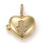 Brass Micro Pave Clear Cubic Zirconia Diffuser Locket Pendants, Long-Lasting Plated, Lead Free & Cadmium Free, Heart with Hamsa Hand,Religion