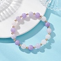Женские браслеты из натуральных бусин аквамарина, розового кварца и аметиста, круглые